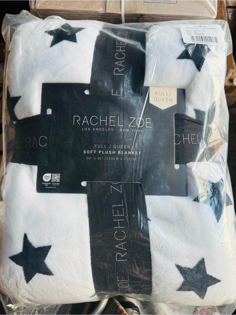 Rachel Zoe White & Black Star Soft Plush Blanket - Full/Queen